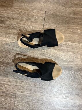 Clarks Black Open-Toe Wedge Slingbacks
